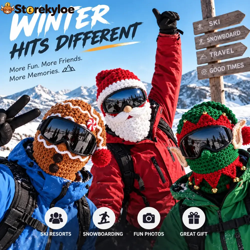 🎅🏂 3D Christmas Knit Ski Mask | Warm Full-Face Cover in 3 Festive Styles for Ski Trips Parties & Winter Adventures ❄️