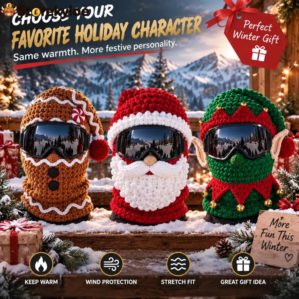 🎅🏂 3D Christmas Knit Ski Mask | Warm Full-Face Cover in 3 Festive Styles for Ski Trips Parties & Winter Adventures ❄️