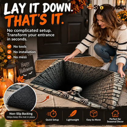 🎃 3D Halloween Horror Floor Mat – Spooky Skull Illusion Door Rug