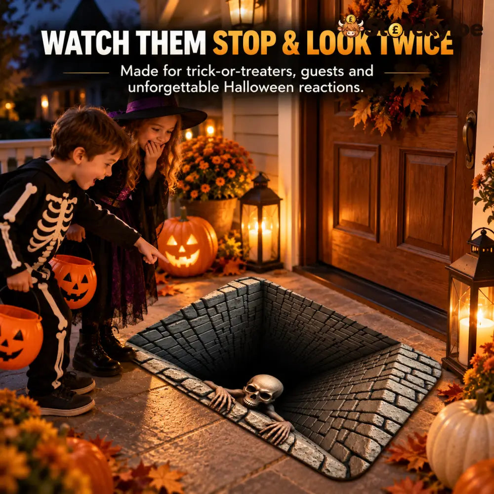 🎃 3D Halloween Horror Floor Mat – Spooky Skull Illusion Door Rug