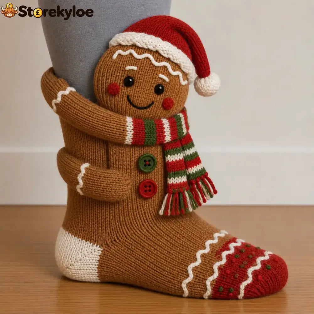 🎄3d Hugging Christmas Socks – Cute Knit Holiday Socks 5 Festive Designs - Gingerbread*1 Pair