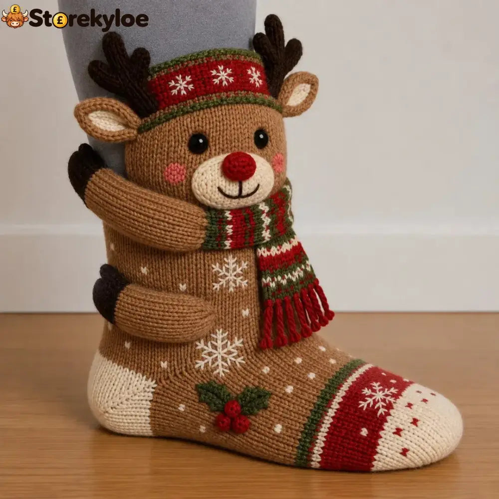 🎄3d Hugging Christmas Socks – Cute Knit Holiday Socks 5 Festive Designs - Reindeer*1 Pair