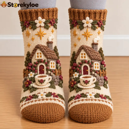 🧦🍂3D Knit Fall Cottage Cozy Socks 🧦🍂 - Snow House