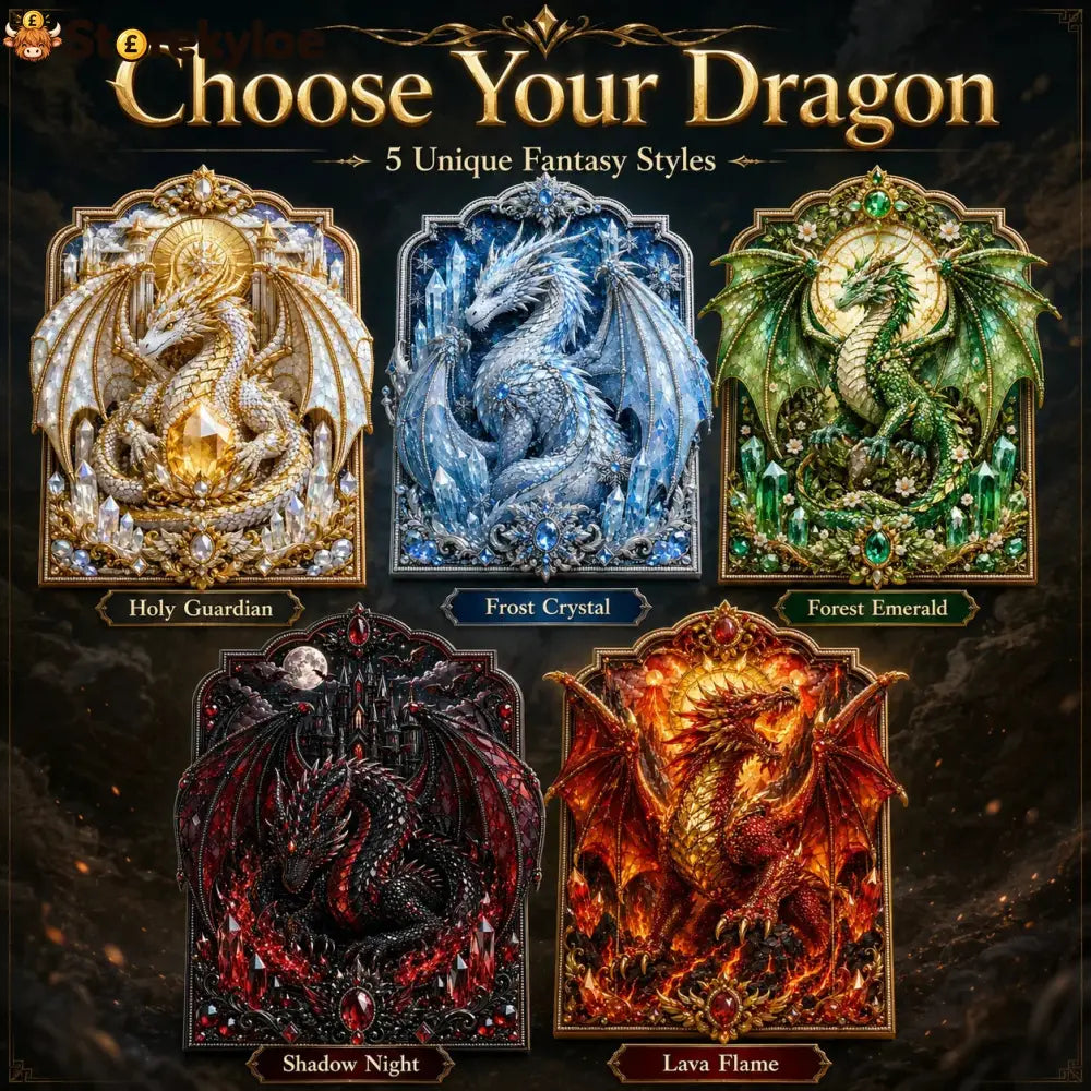 🐉 3D Layered Dragon Diamond Painting Kit 5 Styles Fantasy Crystal Pearl Drill DIY Art Decor 25×30cm