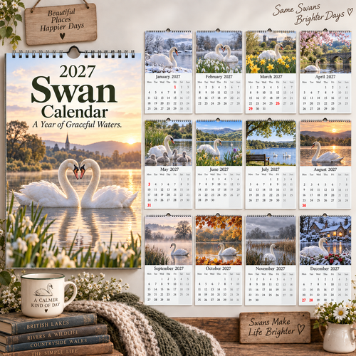 📅 2027 Swan Calendar - A4 Hanging Calendar