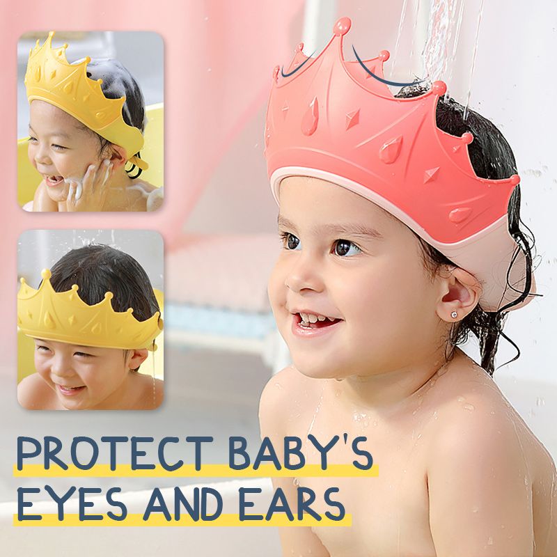 📢📢48% OFF !! ⏰ Kids' Ear Protective Cap – Waterproof Shower Hat, Adjustable & Cartoon Crown Design ✨