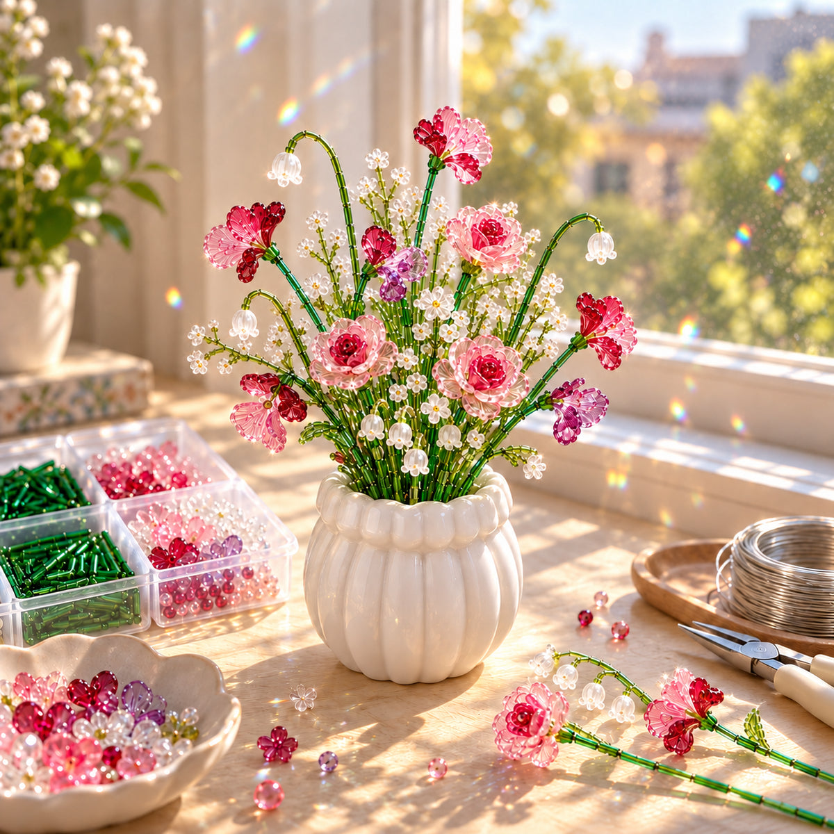 ⏳ Last Day 49% OFF –🌼✨DIY Beaded Wildflower Bouquet Kit – Handmade Crystal Flower Craft Set🌸✨