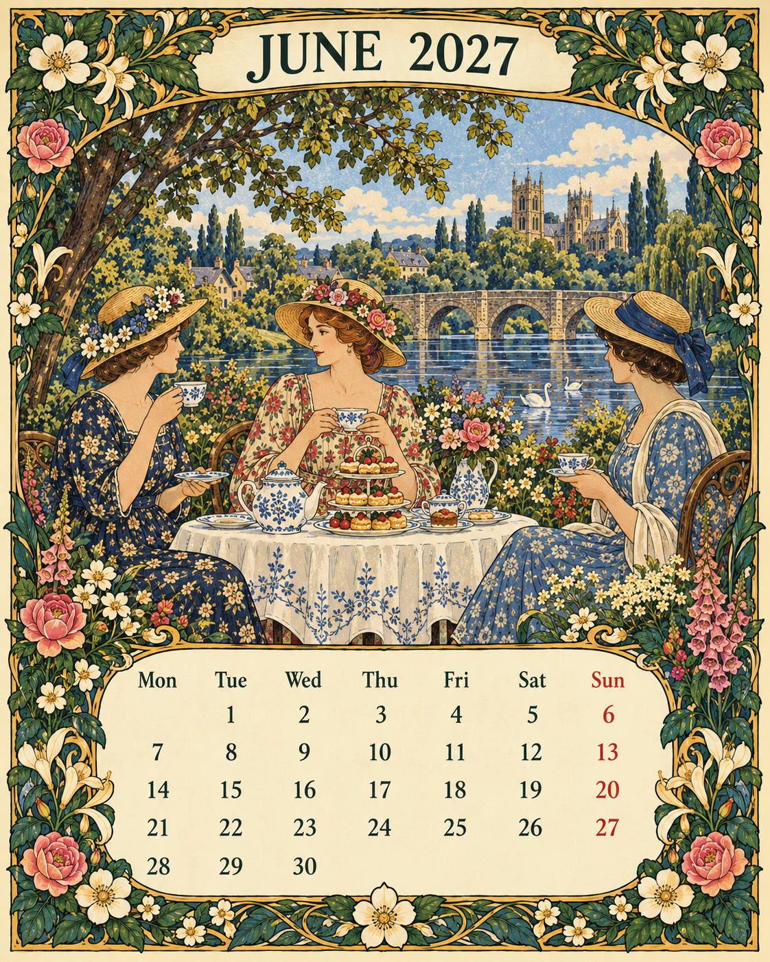 🌿 A Year of Timeless Days 2027 Wall Calendar – Storybook Gardens & Country Charm ：Afternoon tea, changing seasons and the beauty of unhurried days.