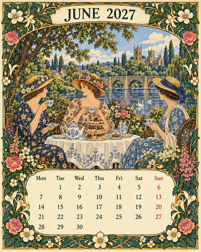 🌿 A Year of Timeless Days 2027 Wall Calendar – Storybook Gardens & Country Charm ：Afternoon tea, changing seasons and the beauty of unhurried days.