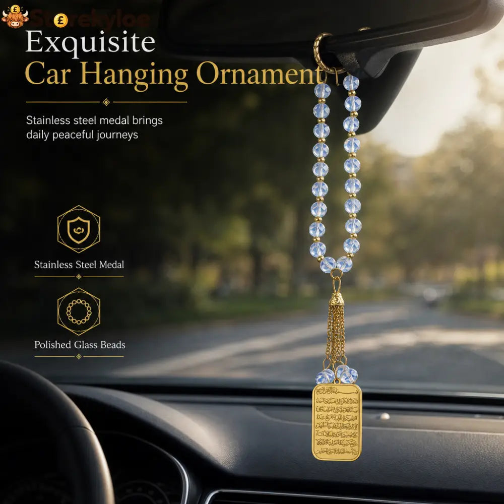 📢📢47% OFF!! ⏰Stainless Steel Arabic Medallion Car Hanging Ornament with Blue Glass Chain - Car Accessories