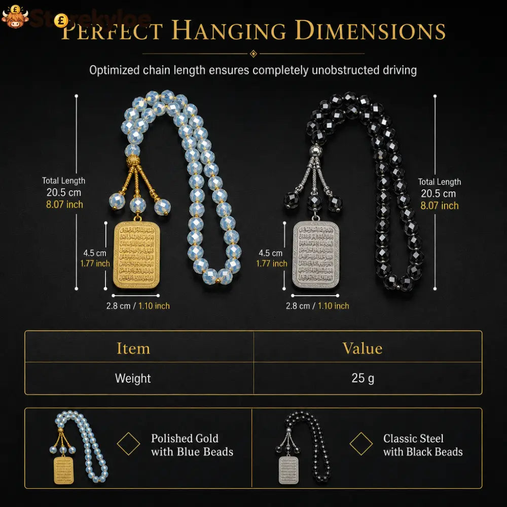 📢📢47% OFF!! ⏰Stainless Steel Arabic Medallion Car Hanging Ornament with Blue Glass Chain - Car Accessories