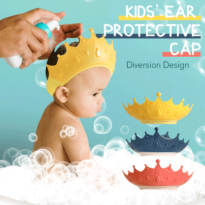 📢📢48% OFF !! ⏰ Kids' Ear Protective Cap – Waterproof Shower Hat, Adjustable & Cartoon Crown Design ✨