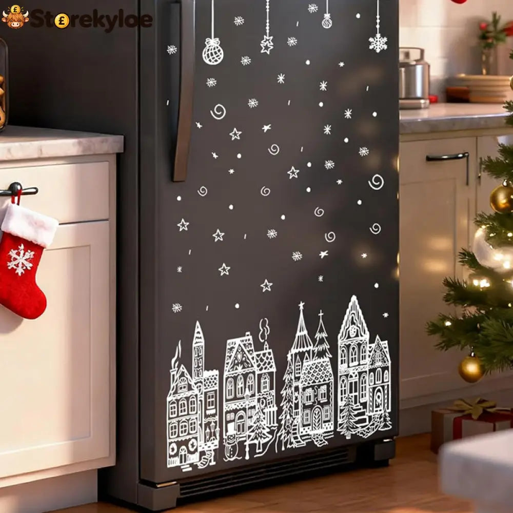 🎄48% OFF NOW! Christmas Village Window Cling Set‑ White Xmas Town Scene Static Window Decals Snowflake House Reusable