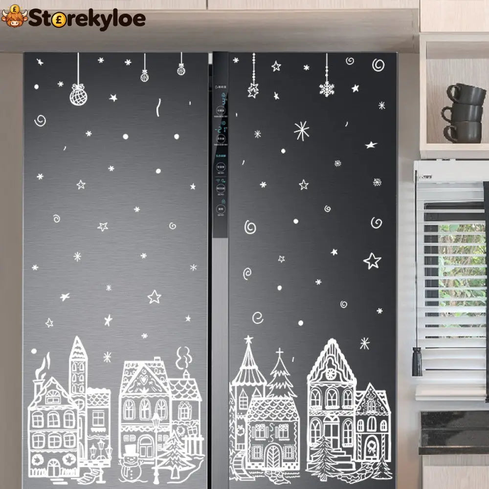 🎄48% OFF NOW! Christmas Village Window Cling Set‑ White Xmas Town Scene Static Window Decals Snowflake House Reusable
