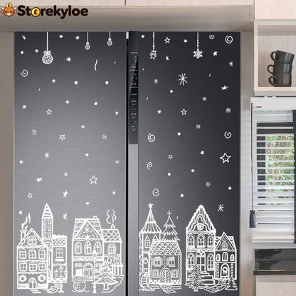 🎄48% OFF NOW! Christmas Village Window Cling Set‑ White Xmas Town Scene Static Window Decals Snowflake House Reusable