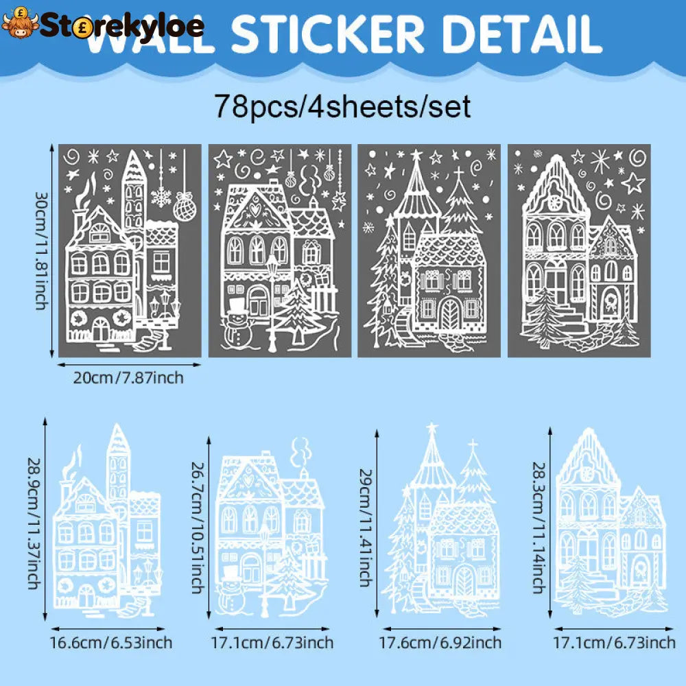 🎄48% OFF NOW! Christmas Village Window Cling Set‑ White Xmas Town Scene Static Window Decals Snowflake House Reusable
