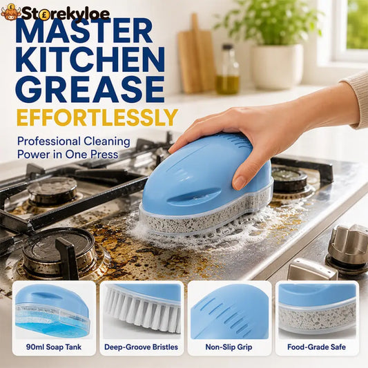 🧽50% OFF NOW ! 🧼Kitchen Oil Cleaning Brush with Built-in Soap Dispenser – Non-Slip Deep Clean Scrub Brush for Stove Dish Pot Household Kitchen Use