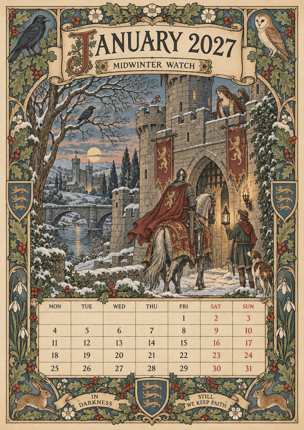 🏰 A Year of Knightly Tales – 2027 Medieval-Inspired British Wall Calendar