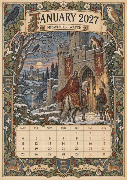 🏰 A Year of Knightly Tales – 2027 Medieval-Inspired British Wall Calendar