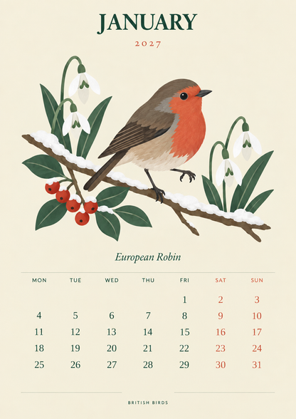 🐦 British Birds 2027 Wall Calendar  Nature Close to Home——A Year of Familiar Birds, Beautiful Blooms & Little Moments of Joy