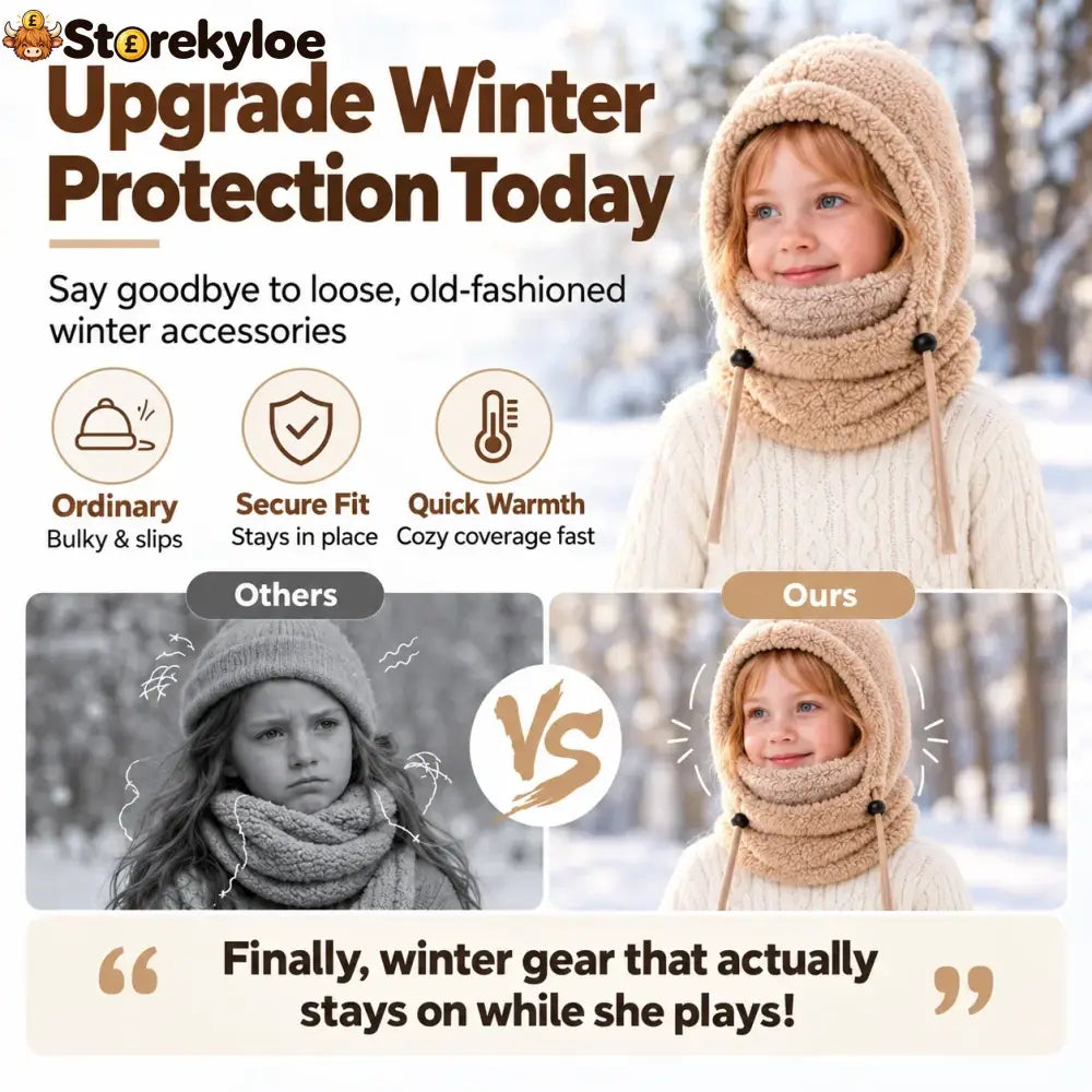 🔥 49% OFF – 3-in-1 Kids’ Winter Hood – Soft Fleece Hat Face Cover & Neck Warmer❄️🧣