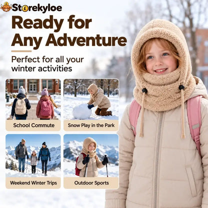 🔥 49% OFF – 3-in-1 Kids’ Winter Hood – Soft Fleece Hat Face Cover & Neck Warmer❄️🧣