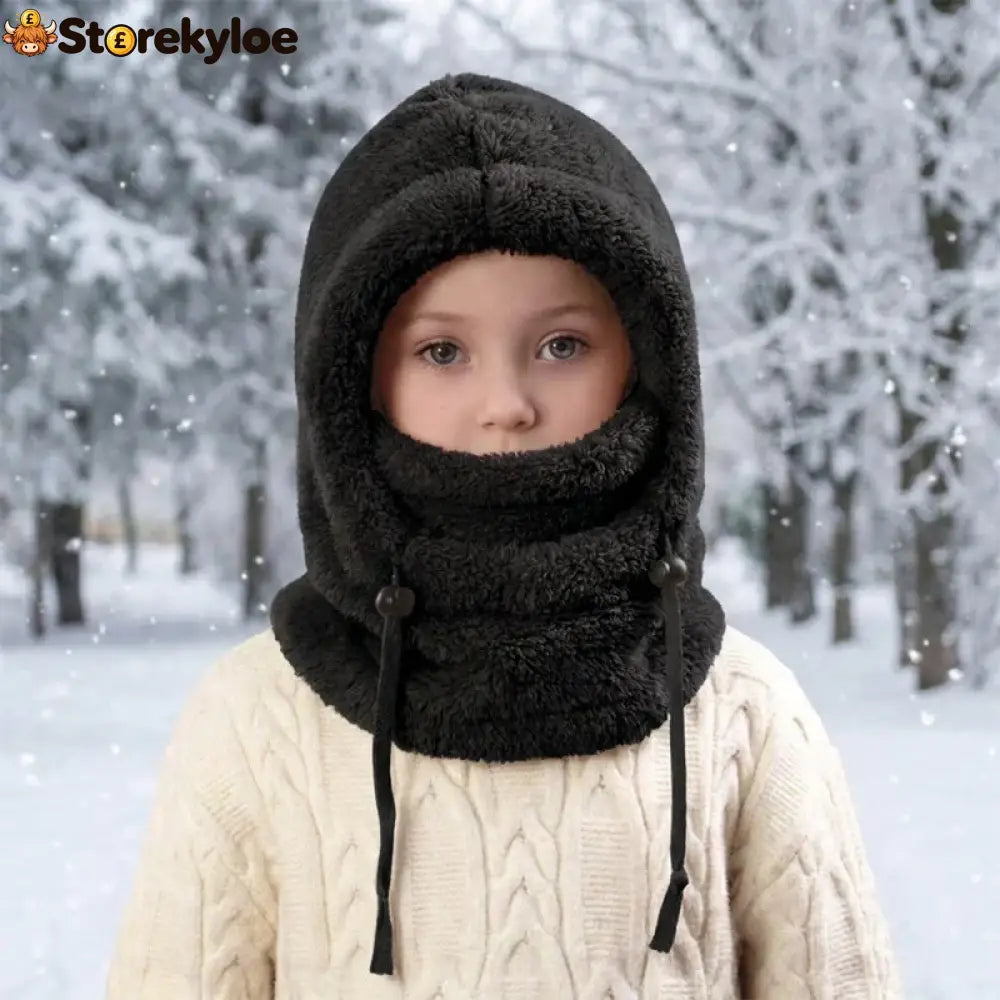 🔥 49% OFF – 3-in-1 Kids’ Winter Hood – Soft Fleece Hat Face Cover & Neck Warmer❄️🧣 - Black / S