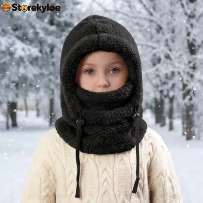 🔥 49% OFF – 3-in-1 Kids’ Winter Hood – Soft Fleece Hat Face Cover & Neck Warmer❄️🧣 - Black / S