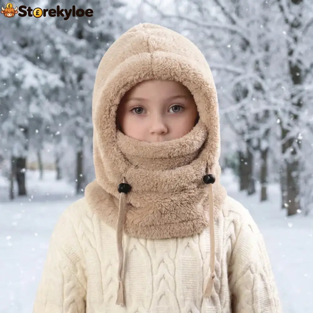 🔥 49% OFF – 3-in-1 Kids’ Winter Hood – Soft Fleece Hat Face Cover & Neck Warmer❄️🧣 - Khaki / S