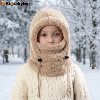 🔥 49% OFF – 3-in-1 Kids’ Winter Hood – Soft Fleece Hat Face Cover & Neck Warmer❄️🧣 - Khaki / S