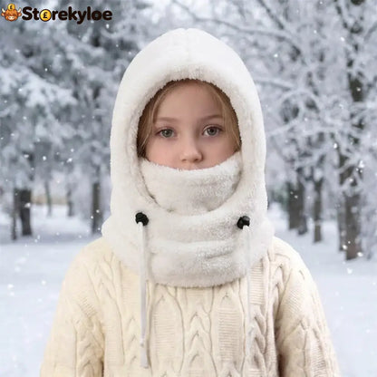 🔥 49% OFF – 3-in-1 Kids’ Winter Hood – Soft Fleece Hat Face Cover & Neck Warmer❄️🧣 - White / S
