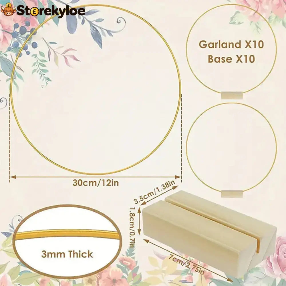 🌸 50% OFF! ✨ Gold-Tone Decorative Hoop with Wooden Stand – Customizable Table Centerpiece with LED String Reusable