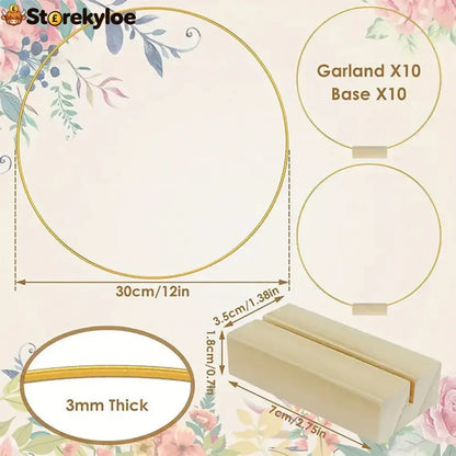 🌸 50% OFF! ✨ Gold-Tone Decorative Hoop with Wooden Stand – Customizable Table Centerpiece with LED String Reusable