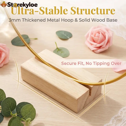 🌸 50% OFF! ✨ Gold-Tone Decorative Hoop with Wooden Stand – Customizable Table Centerpiece with LED String Reusable