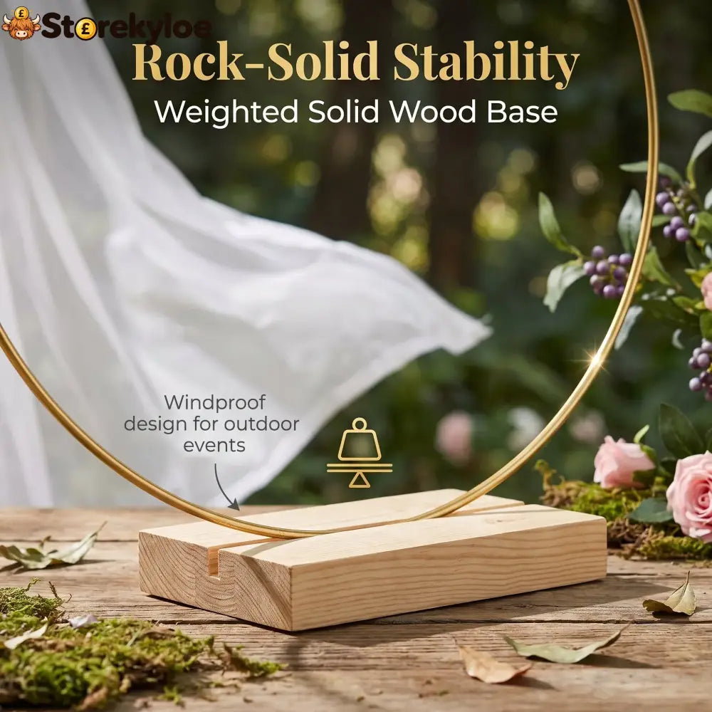 🌸 50% OFF! ✨ Gold-Tone Decorative Hoop with Wooden Stand – Customizable Table Centerpiece with LED String Reusable