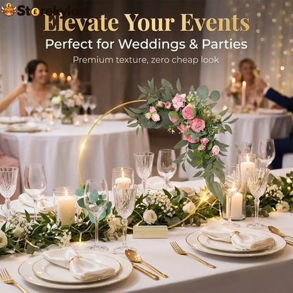 🌸 50% OFF! ✨ Gold-Tone Decorative Hoop with Wooden Stand – Customizable Table Centerpiece with LED String Reusable