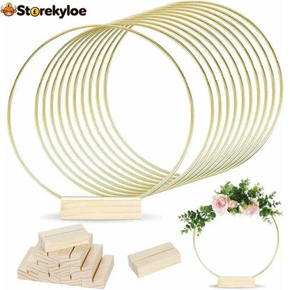 🌸 50% OFF! ✨ Gold-Tone Decorative Hoop with Wooden Stand – Customizable Table Centerpiece with LED String Reusable