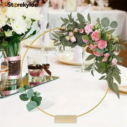 🌸 50% OFF! ✨ Gold-Tone Decorative Hoop with Wooden Stand – Customizable Table Centerpiece with LED String Reusable