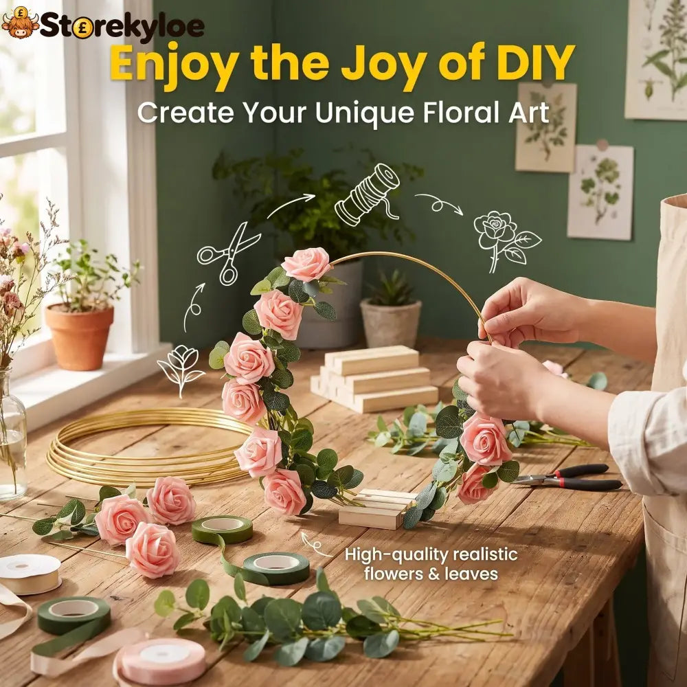 🌸 50% OFF! ✨ Gold-Tone Decorative Hoop with Wooden Stand – Customizable Table Centerpiece with LED String Reusable