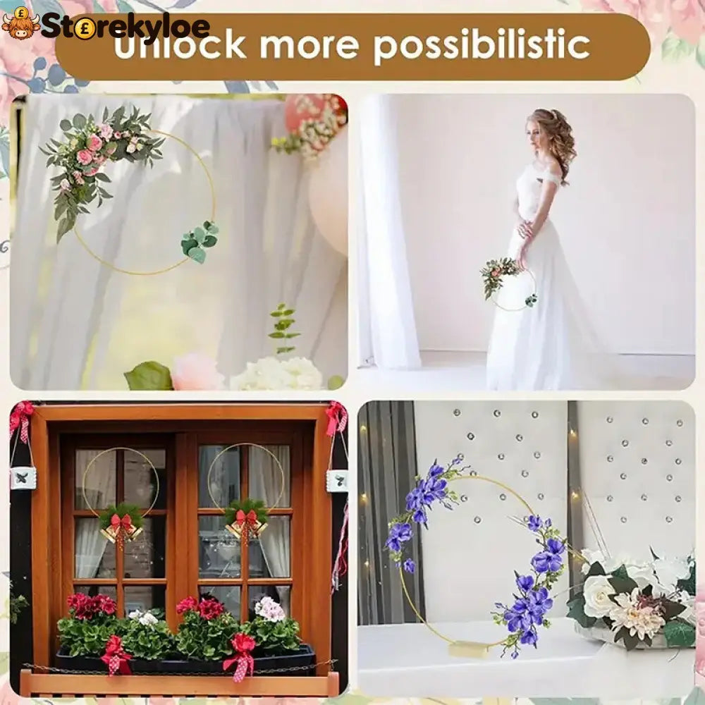 🌸 50% OFF! ✨ Gold-Tone Decorative Hoop with Wooden Stand – Customizable Table Centerpiece with LED String Reusable