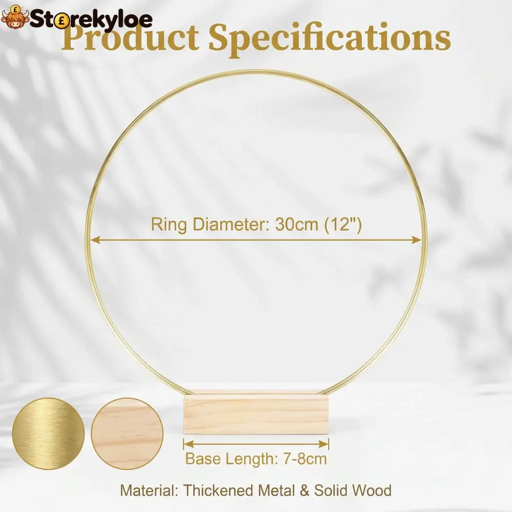 🌸 50% OFF! ✨ Gold-Tone Decorative Hoop with Wooden Stand – Customizable Table Centerpiece with LED String Reusable