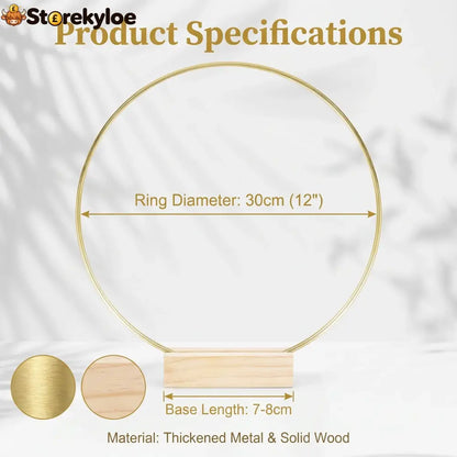 🌸 50% OFF! ✨ Gold-Tone Decorative Hoop with Wooden Stand – Customizable Table Centerpiece with LED String Reusable