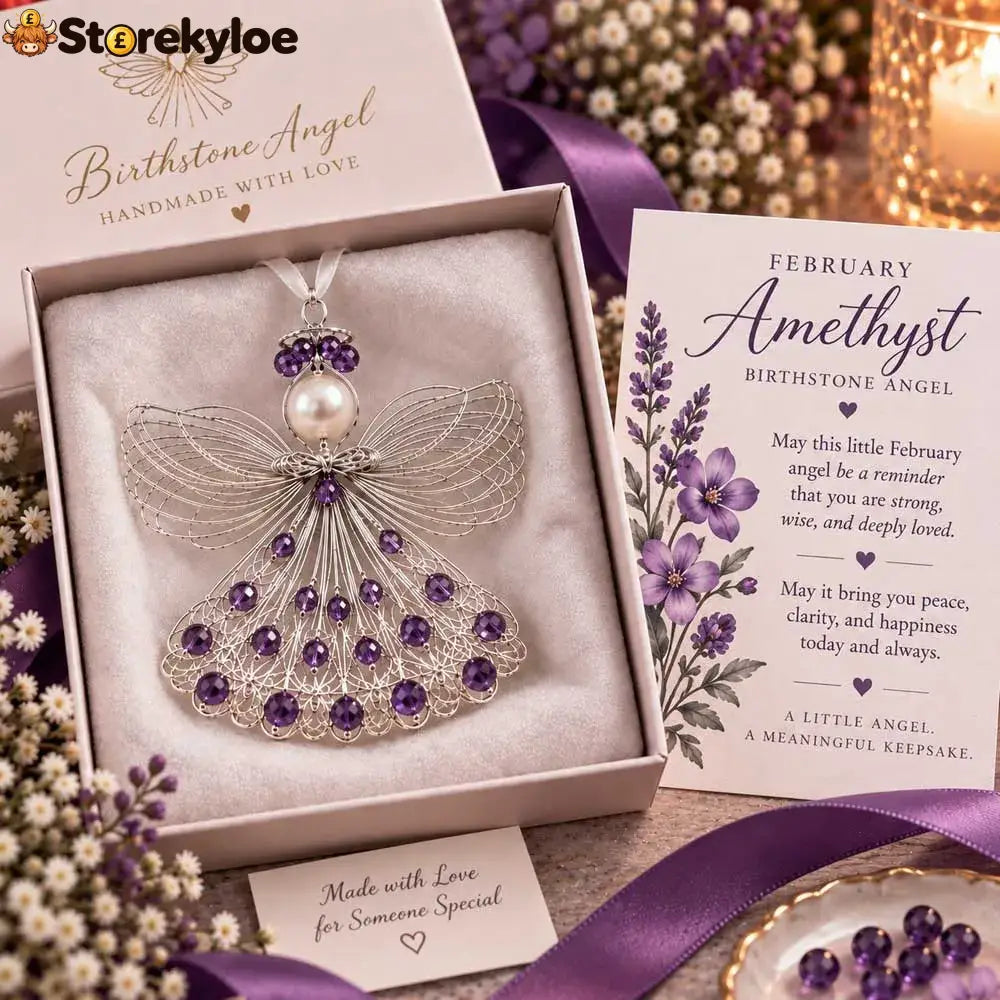 ⏳ 49% Off – 👼handmade Birthstone Angel Wire Ornament |12 Meaningful Birthstone Colors With Keepsake Card ✨ - February