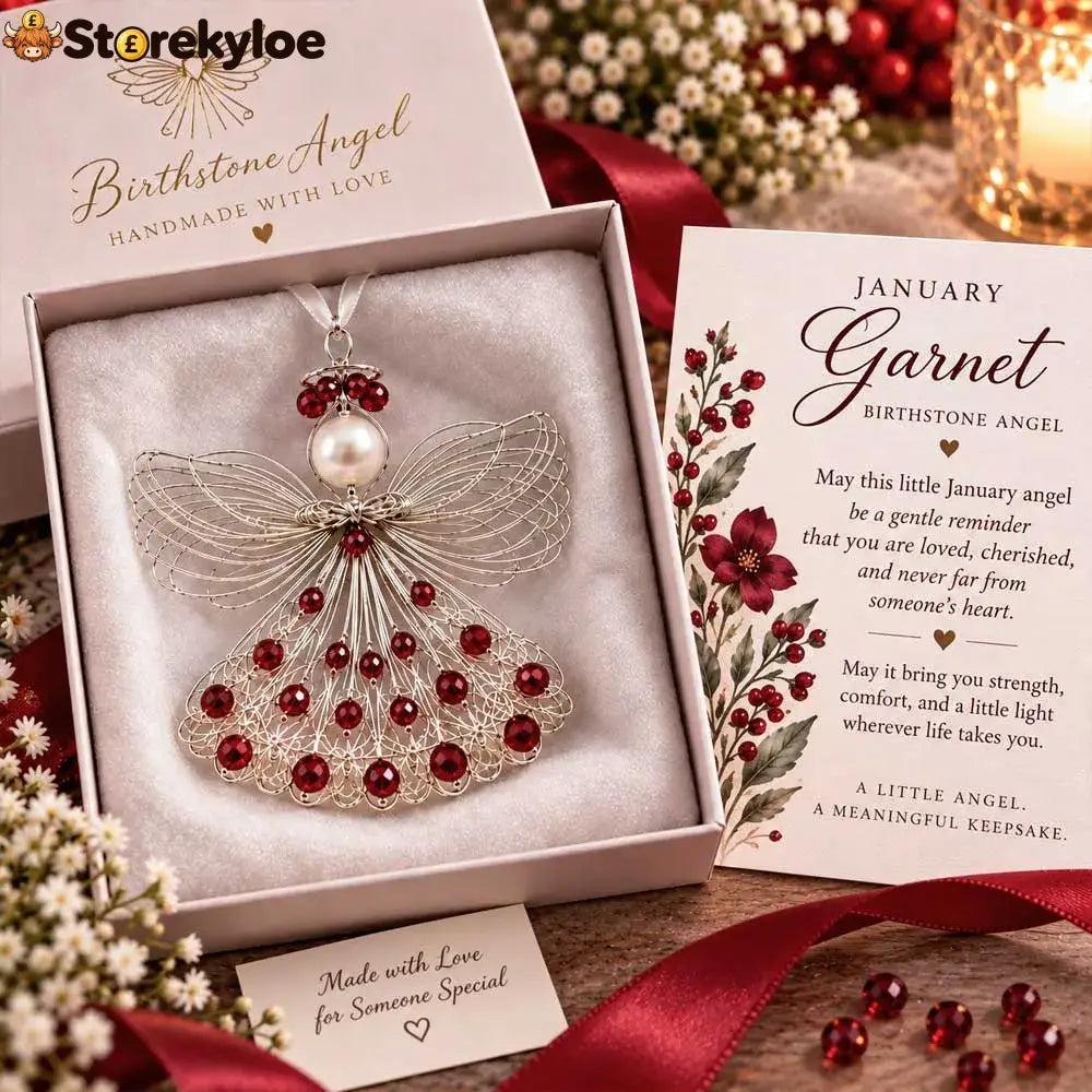 ⏳ 49% Off – 👼handmade Birthstone Angel Wire Ornament |12 Meaningful Birthstone Colors With Keepsake Card ✨ - January