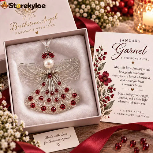 ⏳ 49% Off – 👼handmade Birthstone Angel Wire Ornament |12 Meaningful Birthstone Colors With Keepsake Card ✨ - January
