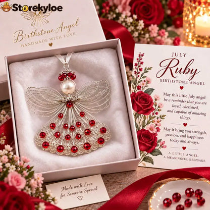 ⏳ 49% Off – 👼handmade Birthstone Angel Wire Ornament |12 Meaningful Birthstone Colors With Keepsake Card ✨ - July