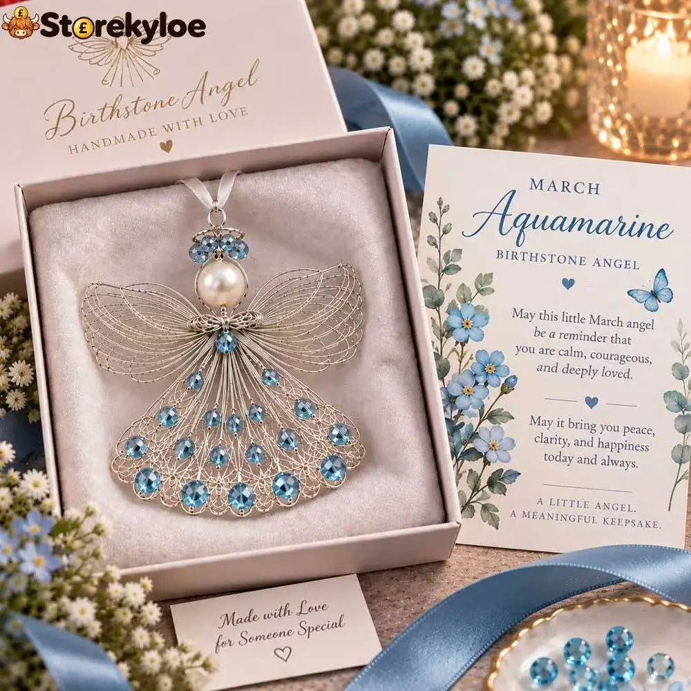 ⏳ 49% Off – 👼handmade Birthstone Angel Wire Ornament |12 Meaningful Birthstone Colors With Keepsake Card ✨ - March