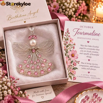 ⏳ 49% Off – 👼handmade Birthstone Angel Wire Ornament |12 Meaningful Birthstone Colors With Keepsake Card ✨ - October