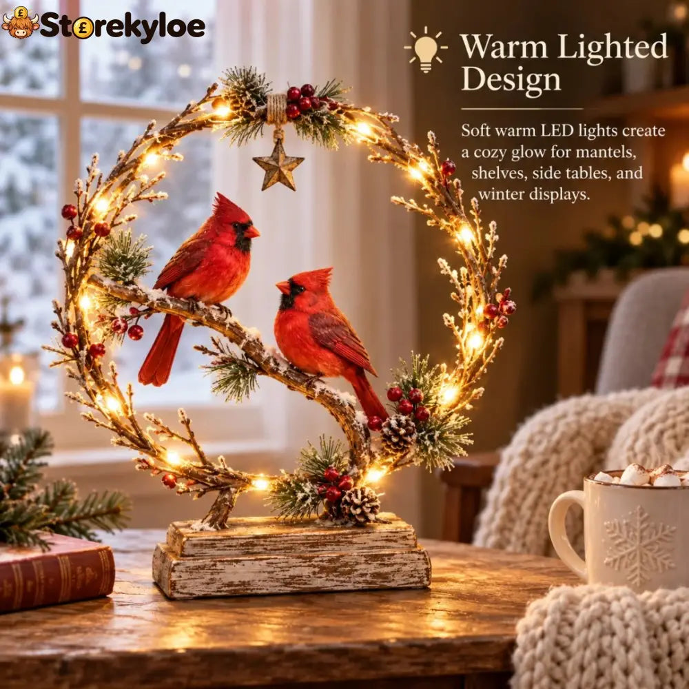 🔥49% OFF🐦Lighted Cardinal Tabletop Decor Rustic Red Cardinal Pair with Warm LED Lights - All Collections