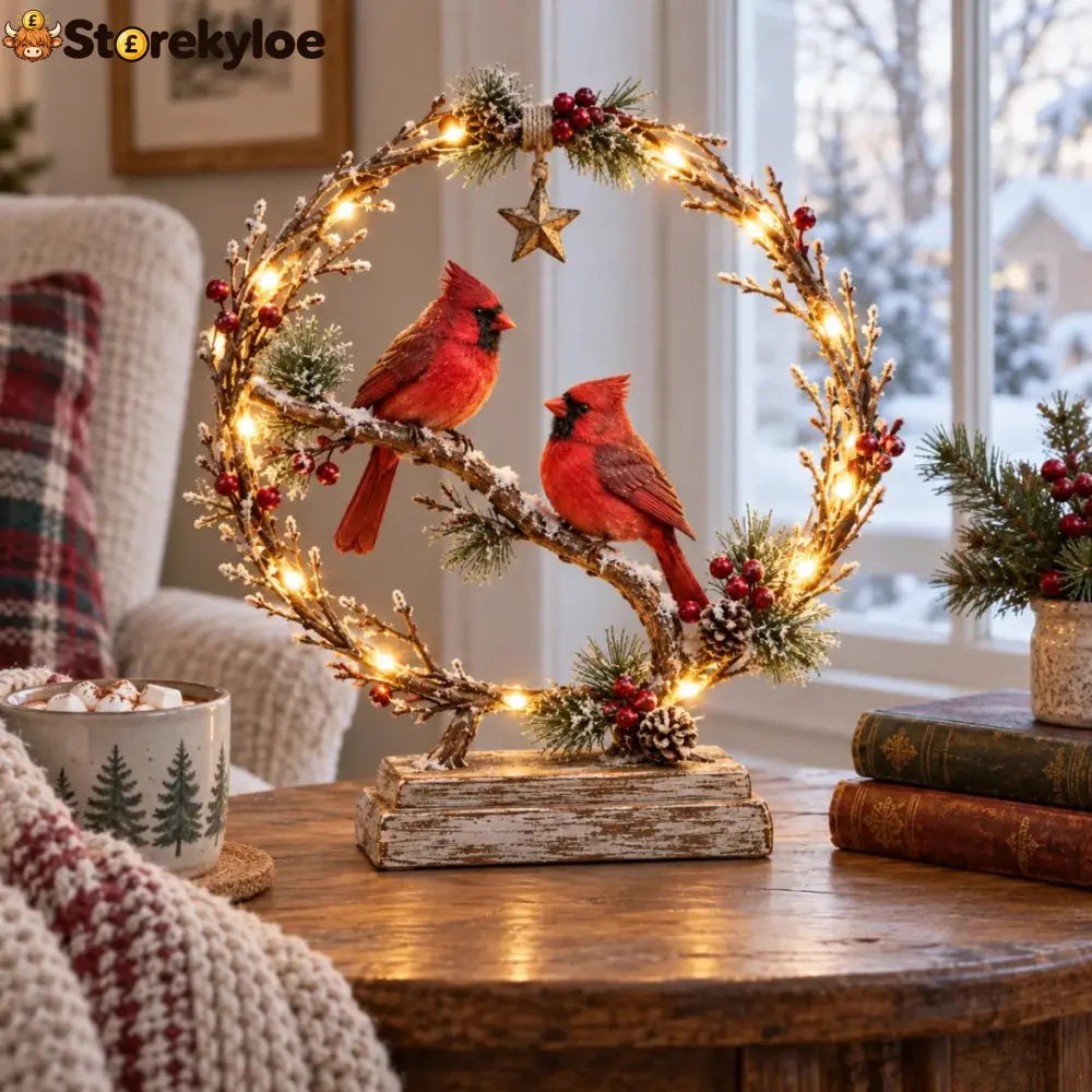 🔥49% OFF🐦Lighted Cardinal Tabletop Decor Rustic Red Cardinal Pair with Warm LED Lights - All Collections